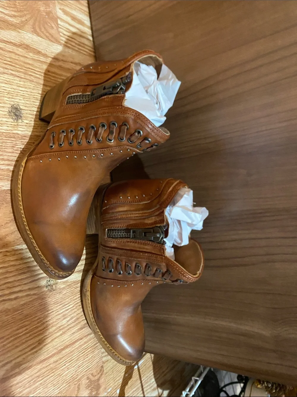 freebird Brown Leather Zip & Lace-Up Ankle Boots